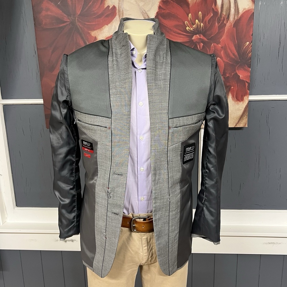 Kenneth Cole Blazer Sport Jacket Mens 38L Long Slim Fit Wool Blend Stretch Gray - Picture 13 of 13